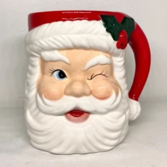Santa Claus Winking Mug Centerpiece New Large Height  7” Across 5” Vase only - Picture 8 of 16